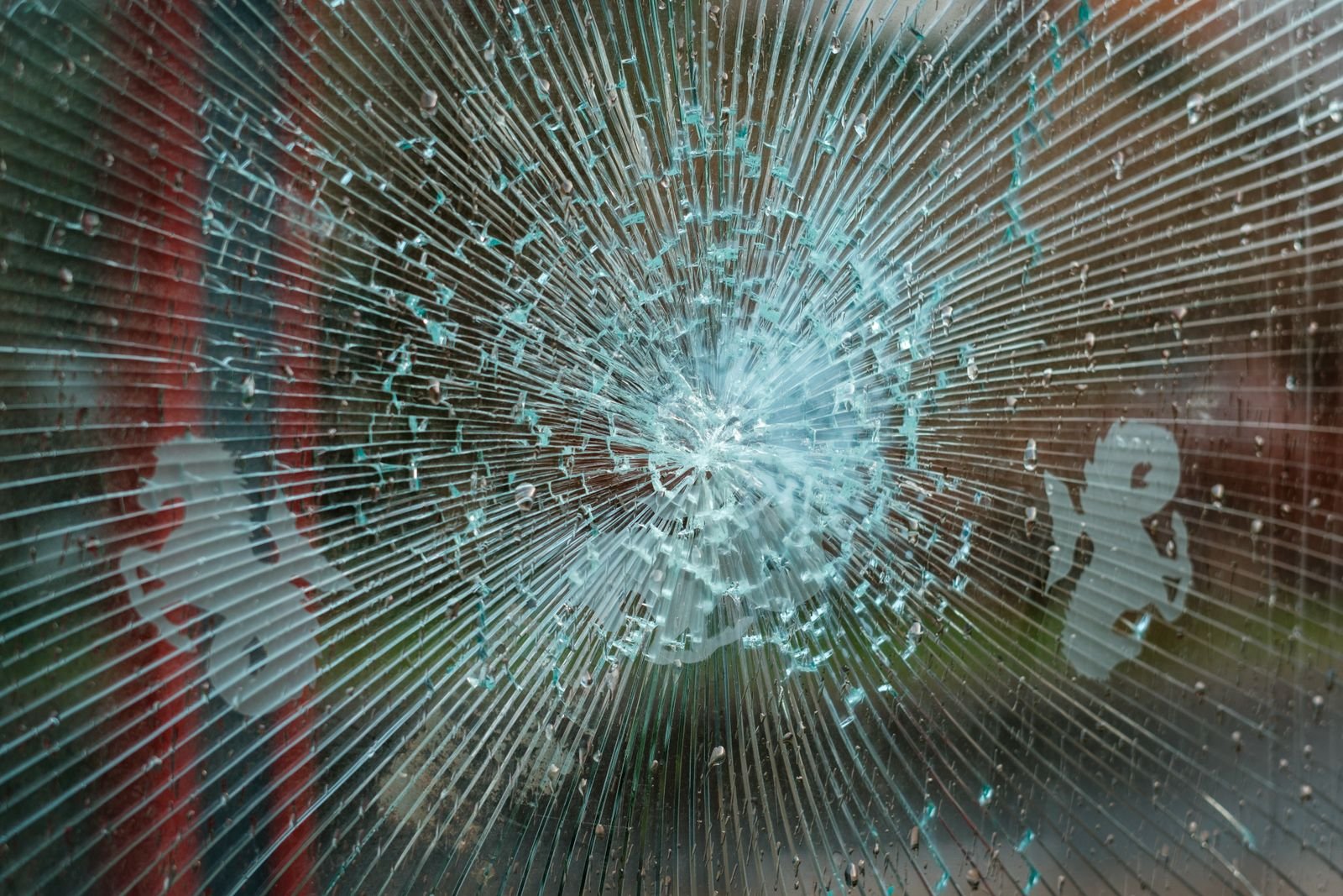 Impact crack radiating across a pane of glass